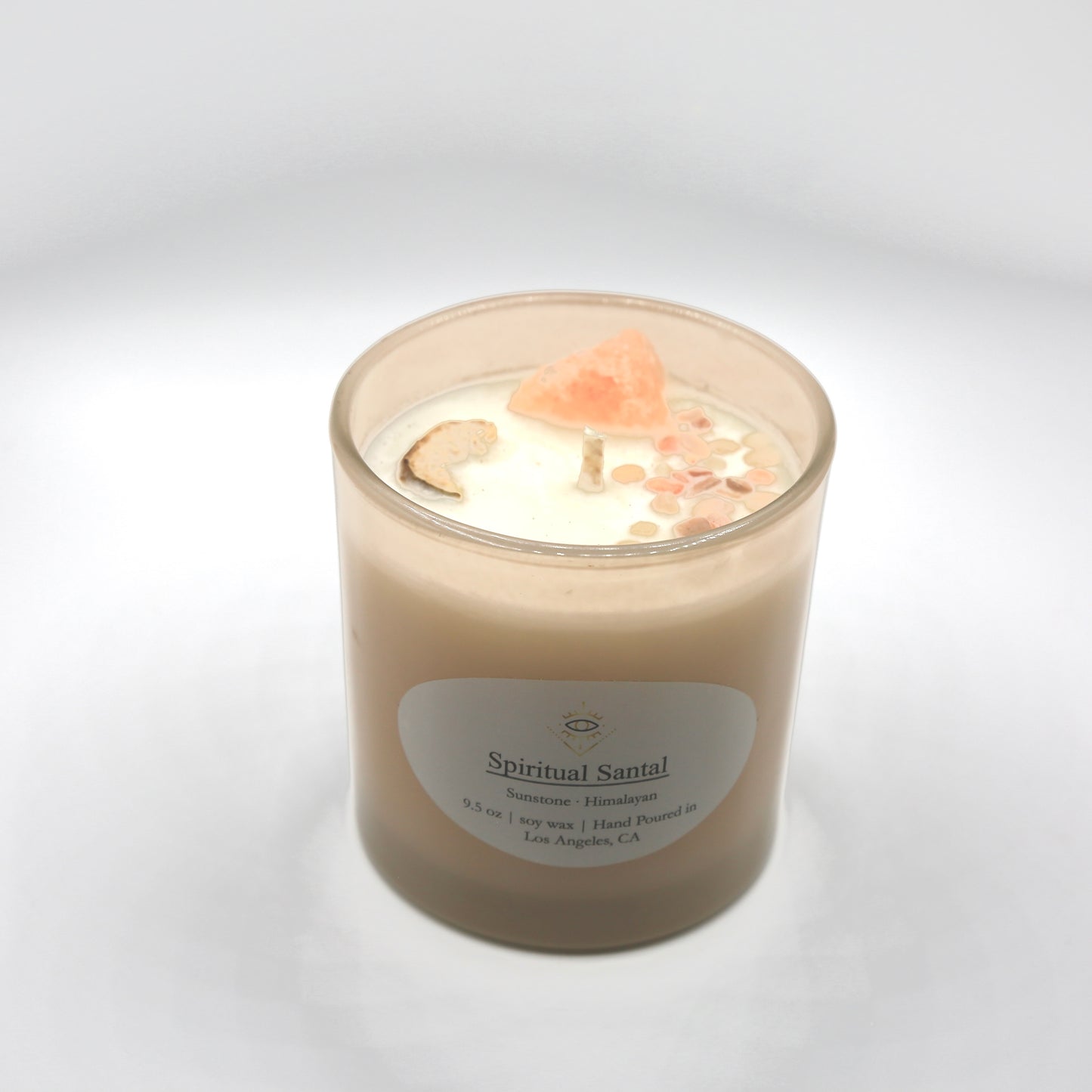 Spiritual Santal Intention Candle: Himalayan + Sunstone Crystals