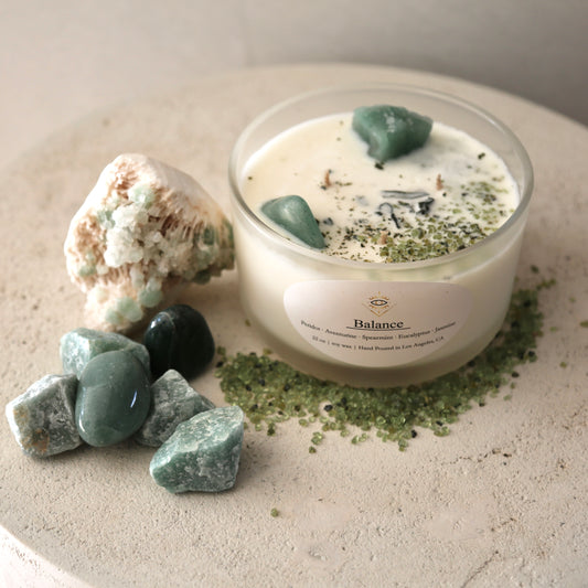 Balance Intention Candle: Green Aventurine + Peridot Crystals