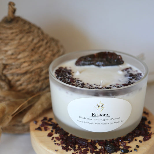 Restore Intention Candle: Bloodstone + Ruby Crystals