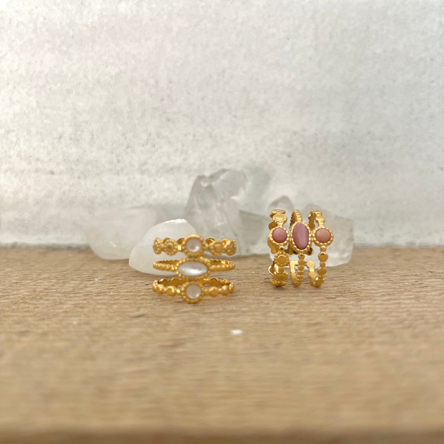 Natural Crystal Ring Variants: 18k Gold Plated