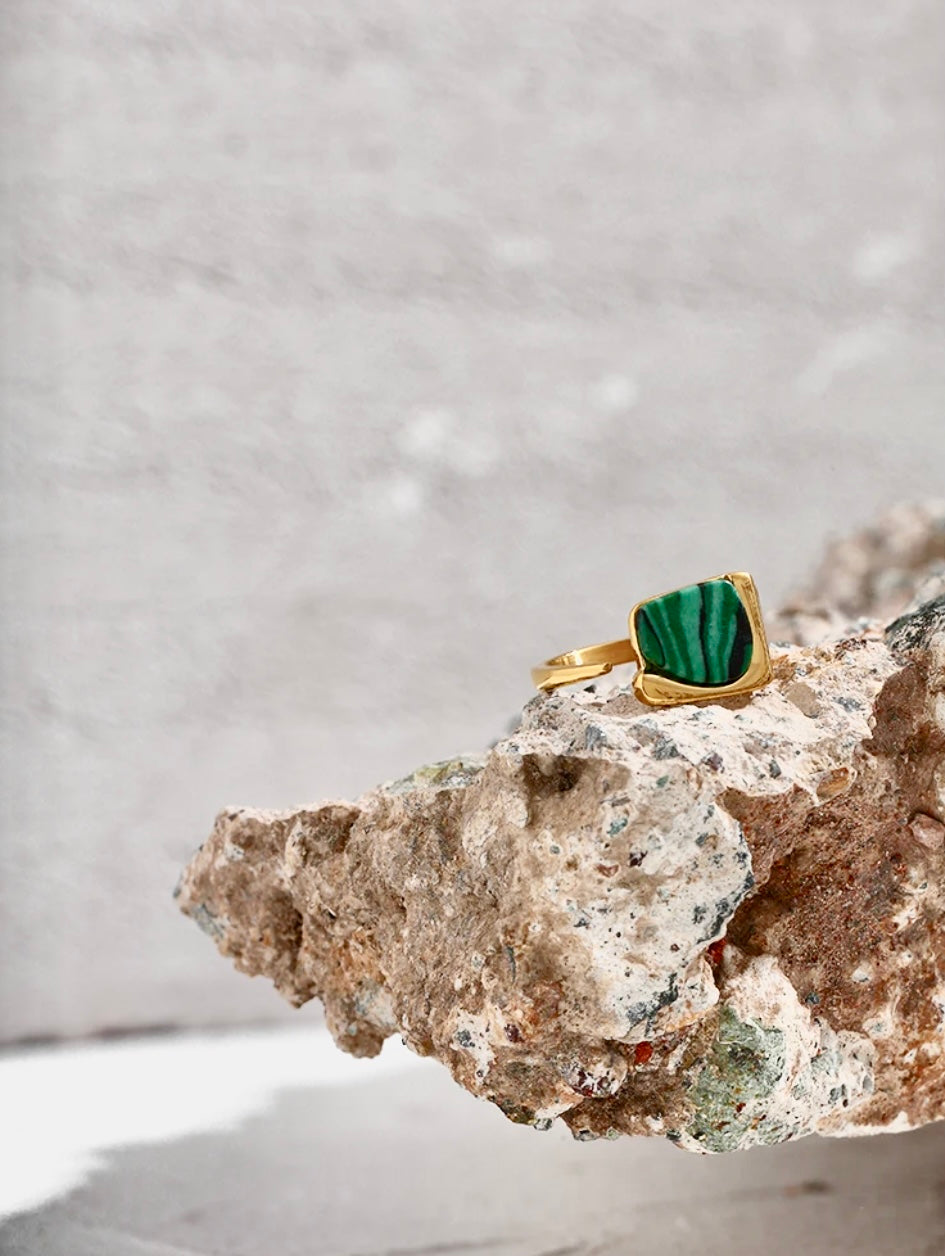 Natural Malachite Square 18K Gold Plated