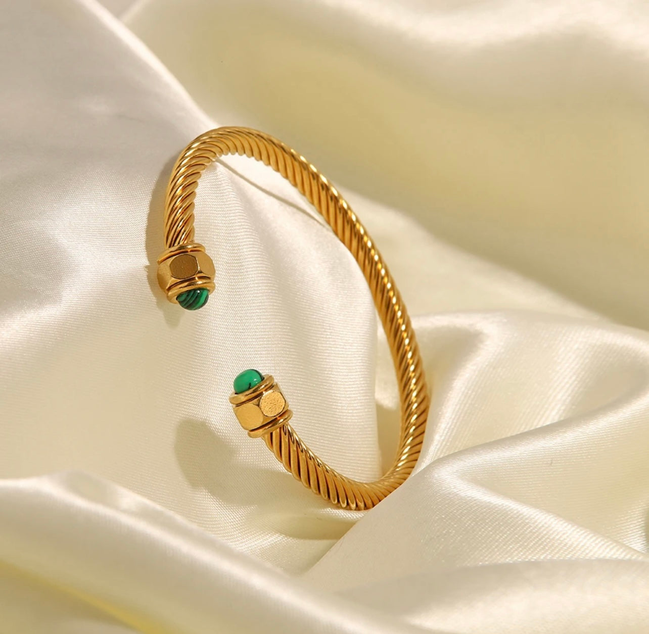 Natural Stone Cuff 18K Gold