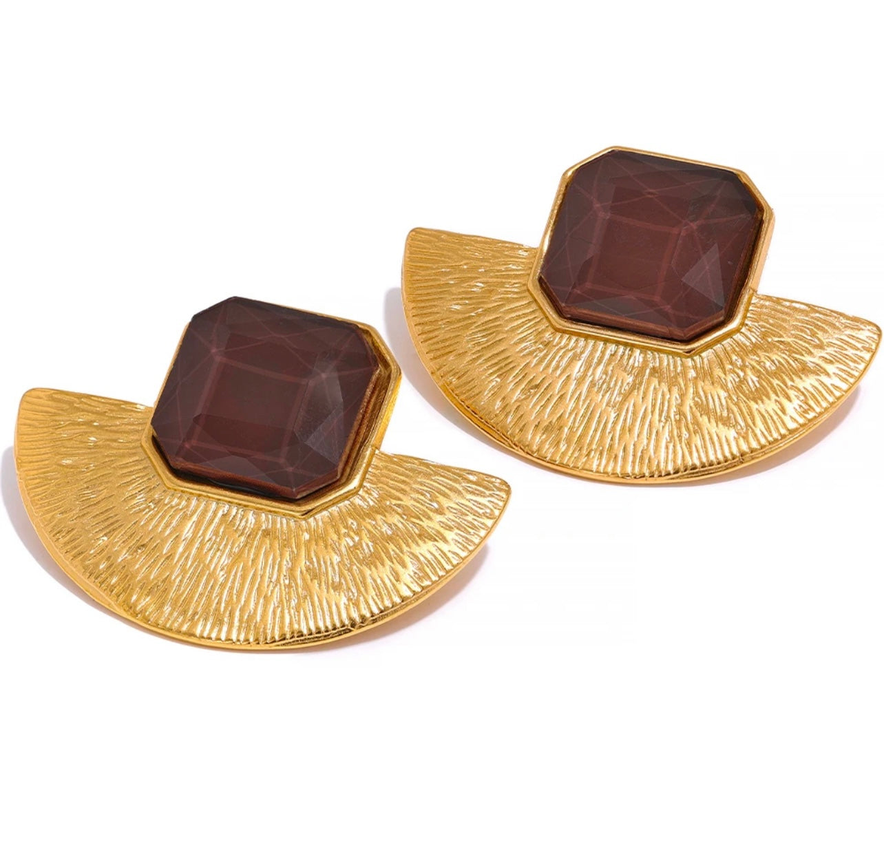 Vintage Fan Bloodstone Stud Earrings